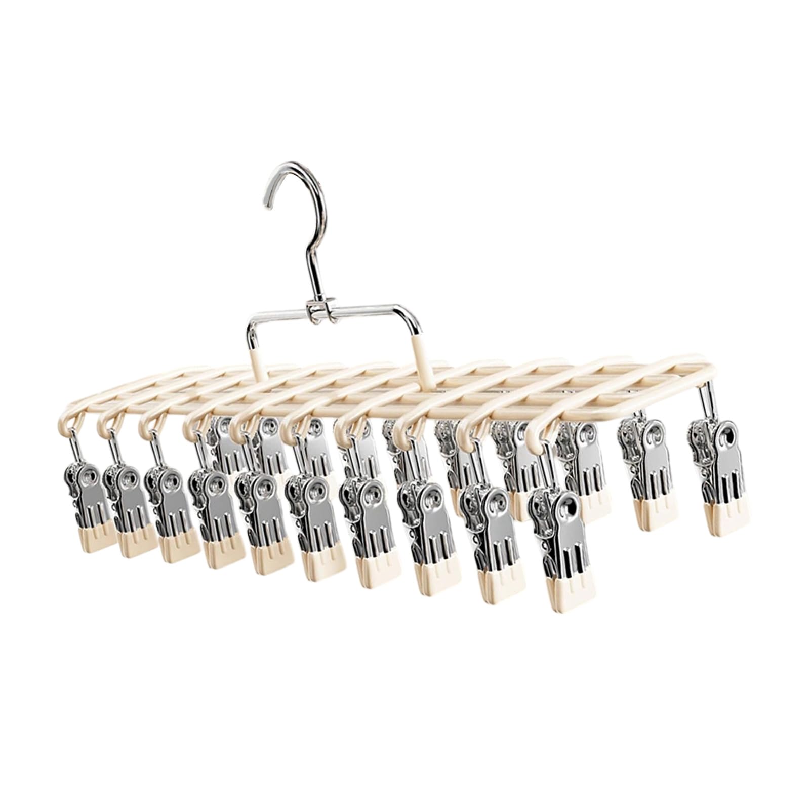 Compact Laundry Drying Hanger with 20 Coated Clips, Hook Sock Rack for Apartment and Balcony Drying Areas Sock Hanger Laundry Clip Rack Underwear Small Garment Dryer Balcony Organizer Bib Scarf