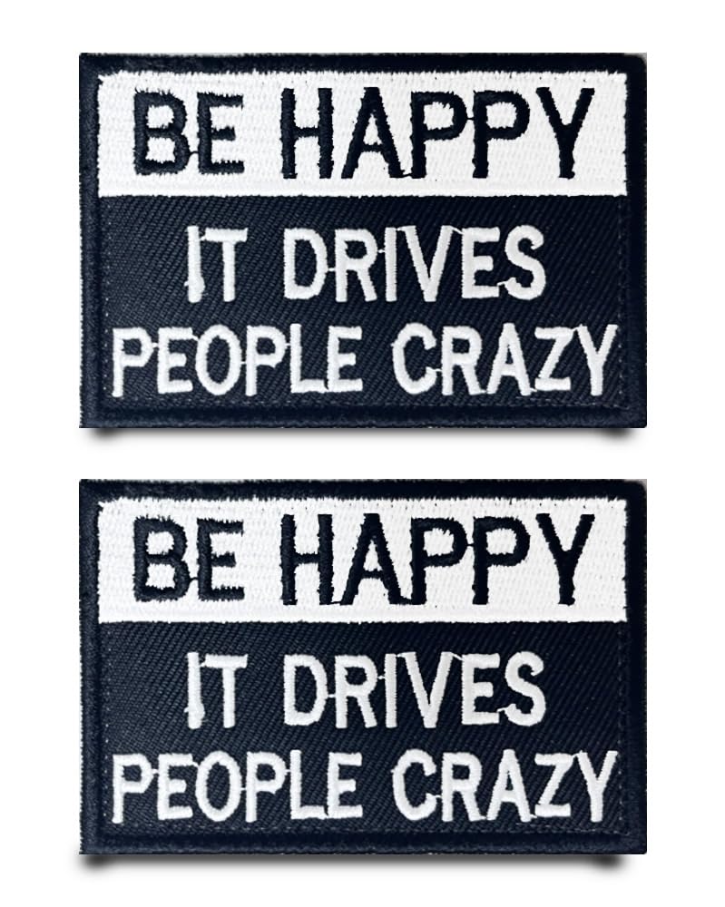 Patch tactique brodé pour sac à dos et veste style urbain lot de 2 écussons Be Happy