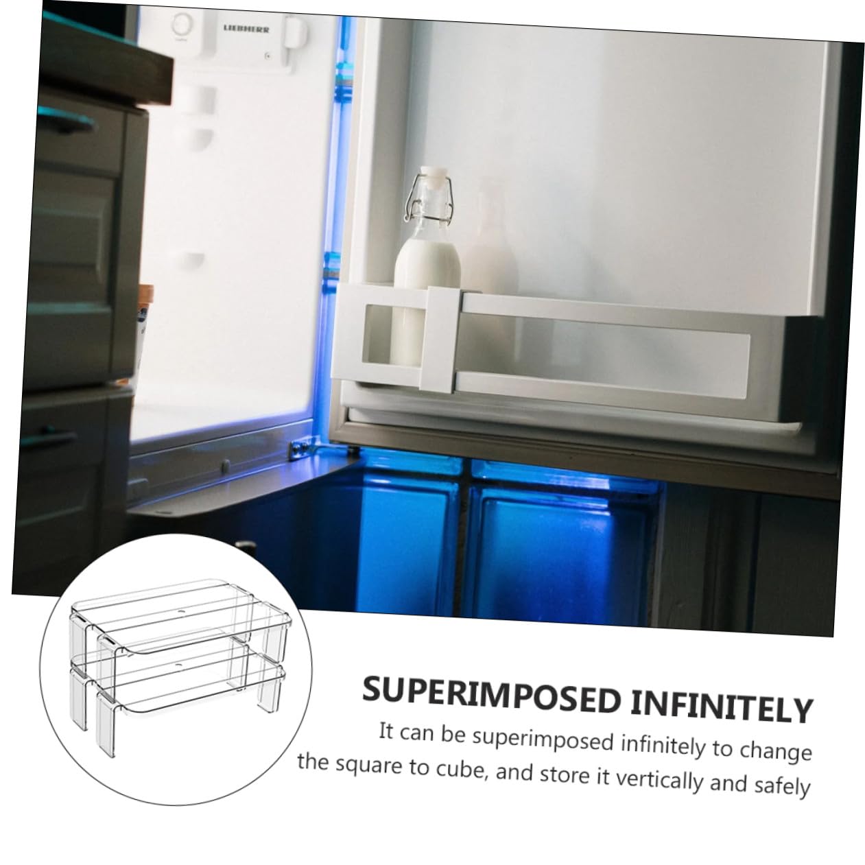 2 pezzi Scaffale Frigorifero Trasparente Supporto Impilabile per Organizzazione Cucina e Frigo Porta Spezie e Accessori Materiale Sicuro e Resistente