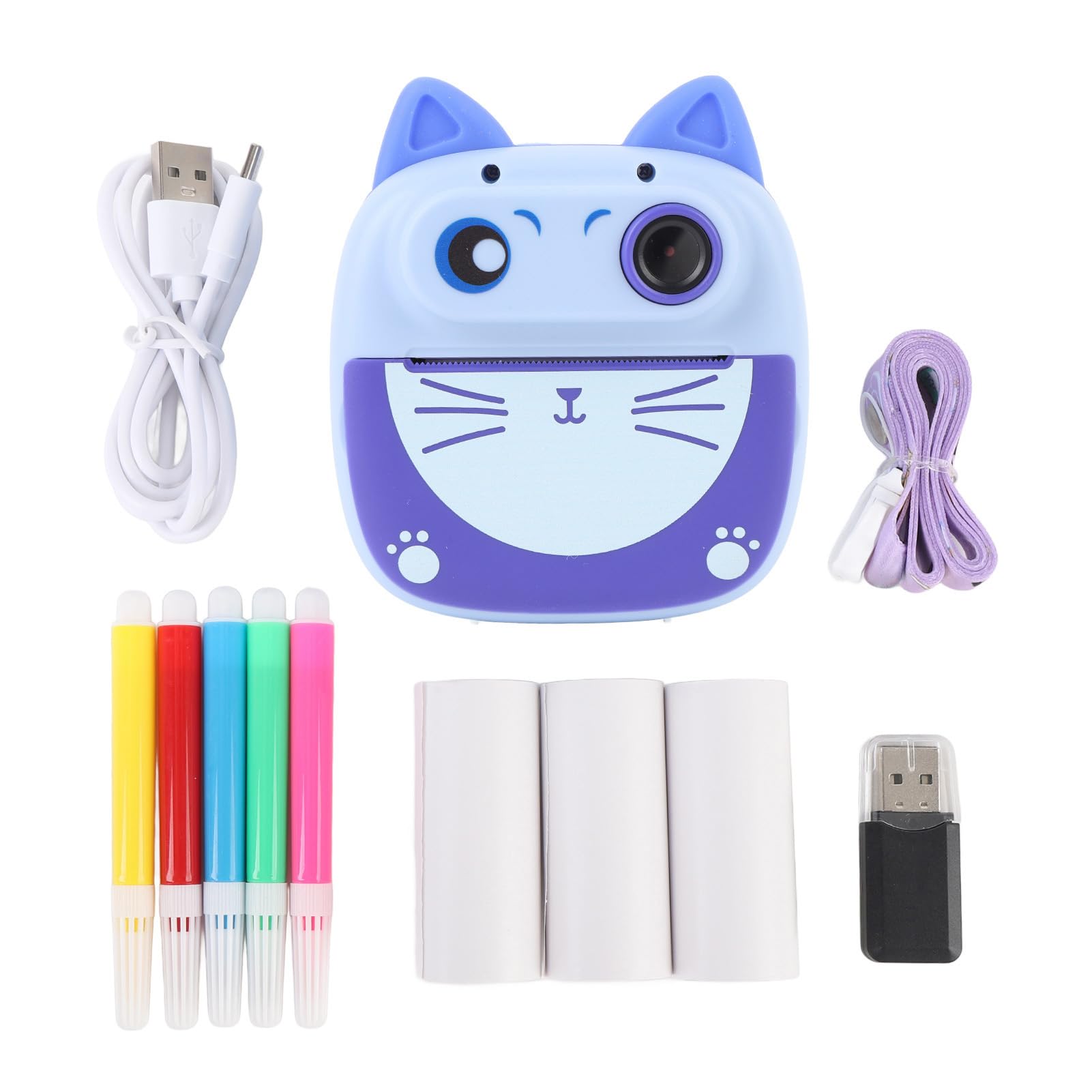 Fotocamera a Doppia Lente da 20MP per Selfie con Fotocamera da Viaggio con Zoom 4x, Schermo da 2 Pollici per Ragazze, 3 Rotoli di Carta da Stampa (BLUE)