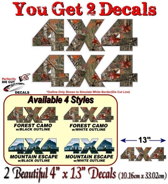 2-4x4 Forest CAMO w/White Outline 13" Decals 4x4 Off Road Accessories Hunting Camouflage Truck Lift Kit Stickers (2 Decal Set - Forest CAMO w/White)