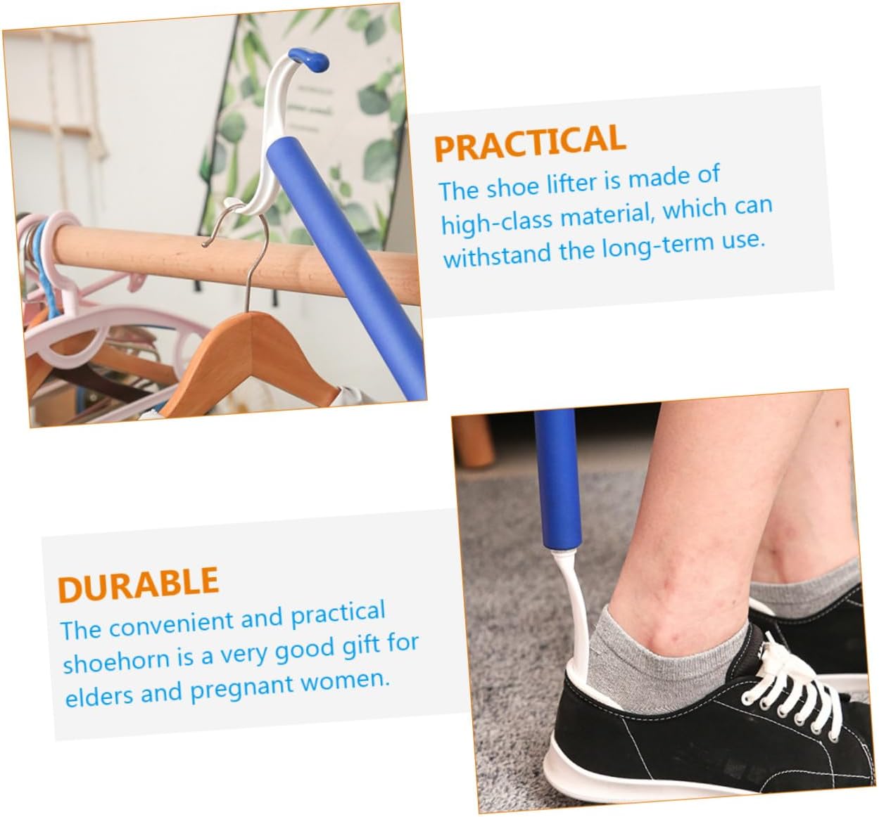 2pcs Professional Dressing Aid Kit Shoehorn Dressing Pole Easy to Use for Elderly Disabled
