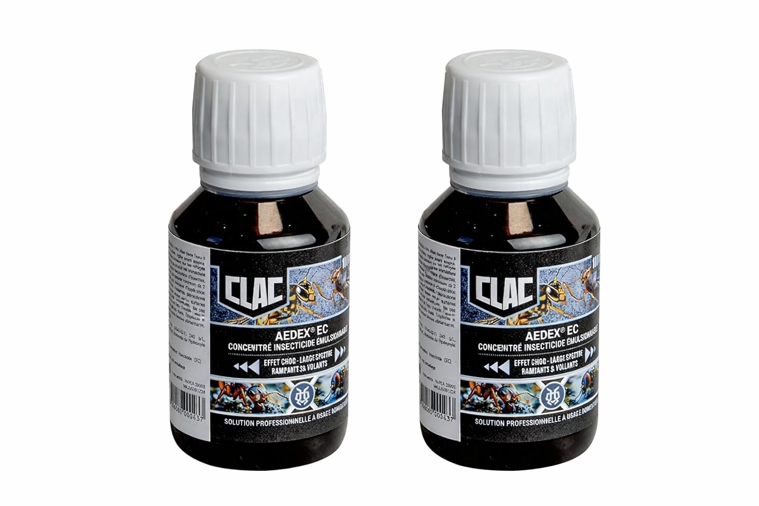Clac® Aedex Ec – Insecticide puissant multi-insectes – Élimine Punaises de lit, Cafards, Fourmis et plus – Intérieur & Extérieur – Solution professionnelle et amateur - Lot de 2x100 ml