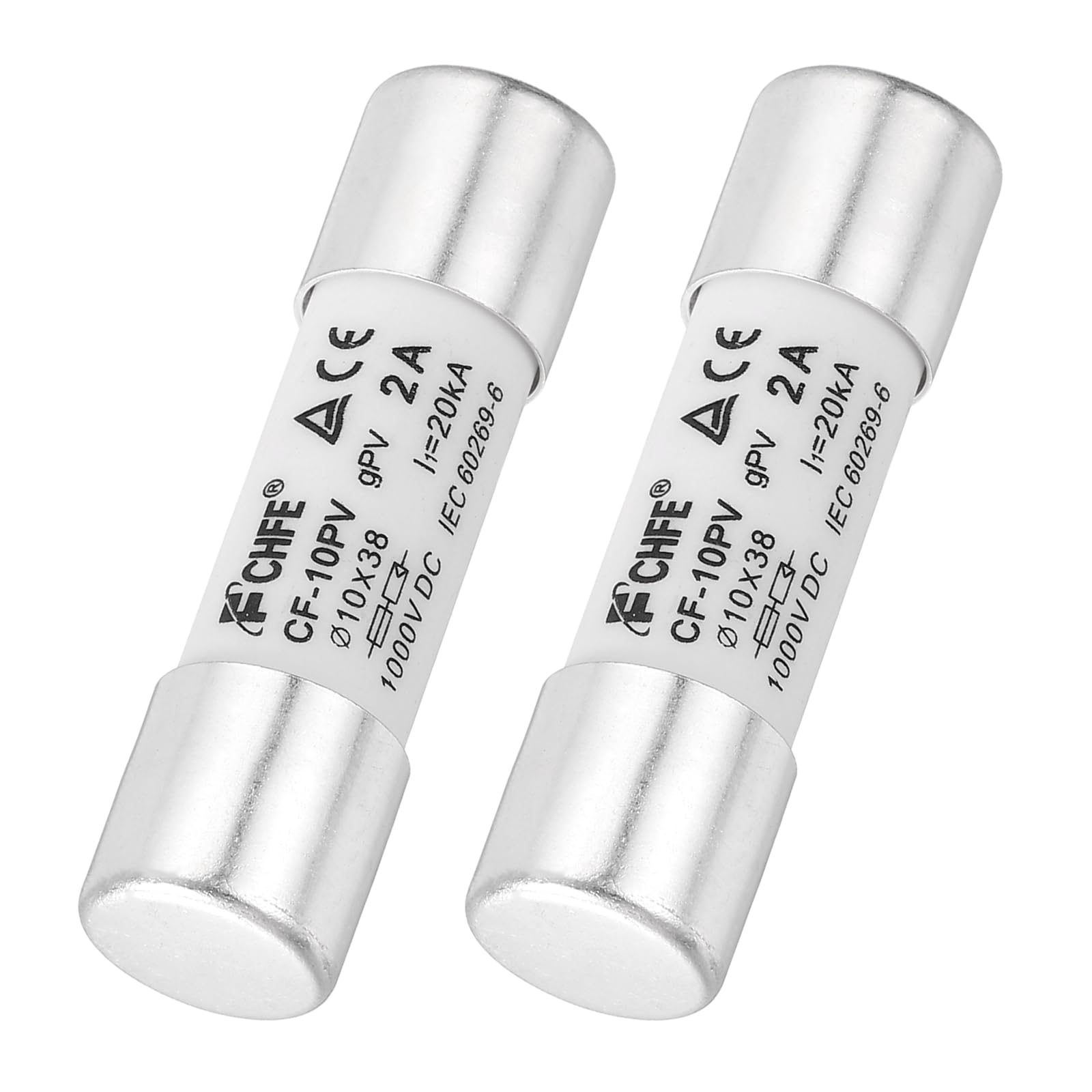 sourcing map 2Pcs 1000V 2A Ceramic Cartridge Fuses, 10x38mm Fast Blow Time Delay Fuse for Photovoltaic Solar Systems DIY Inverter Circuit Board