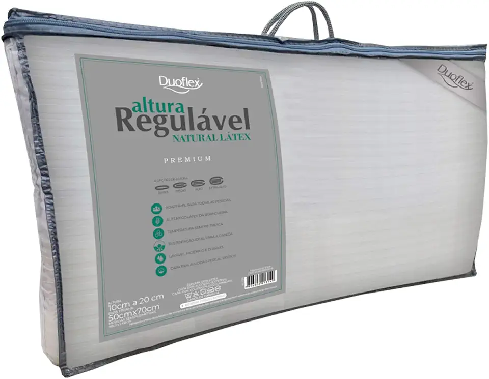 Travesseiro Duoflex Altura Regulável NATURAL LÁTEX PREMIUM, com 04 opções de altura, 50 x 70 cm