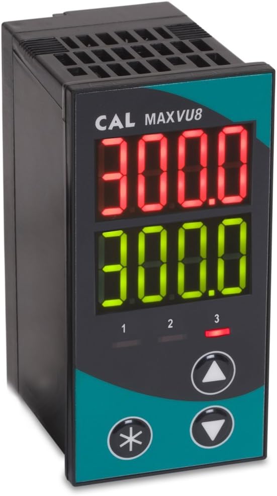 CAL Controls MV080MARR021U0 CAL MaxVu Series 1/8 DIN Temperature Controller, 110 VAC to 240 VAC, 1 x SSR Driver, 2 x Relay Outputs, Fully Programmable