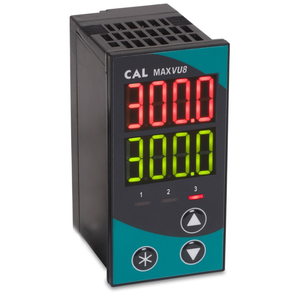 CAL Controls MV080MARR021U0 CAL MaxVu Series 1/8 DIN Temperature Controller, 110 VAC to 240 VAC, 1 x SSR Driver, 2 x Relay Outputs, Fully Programmable