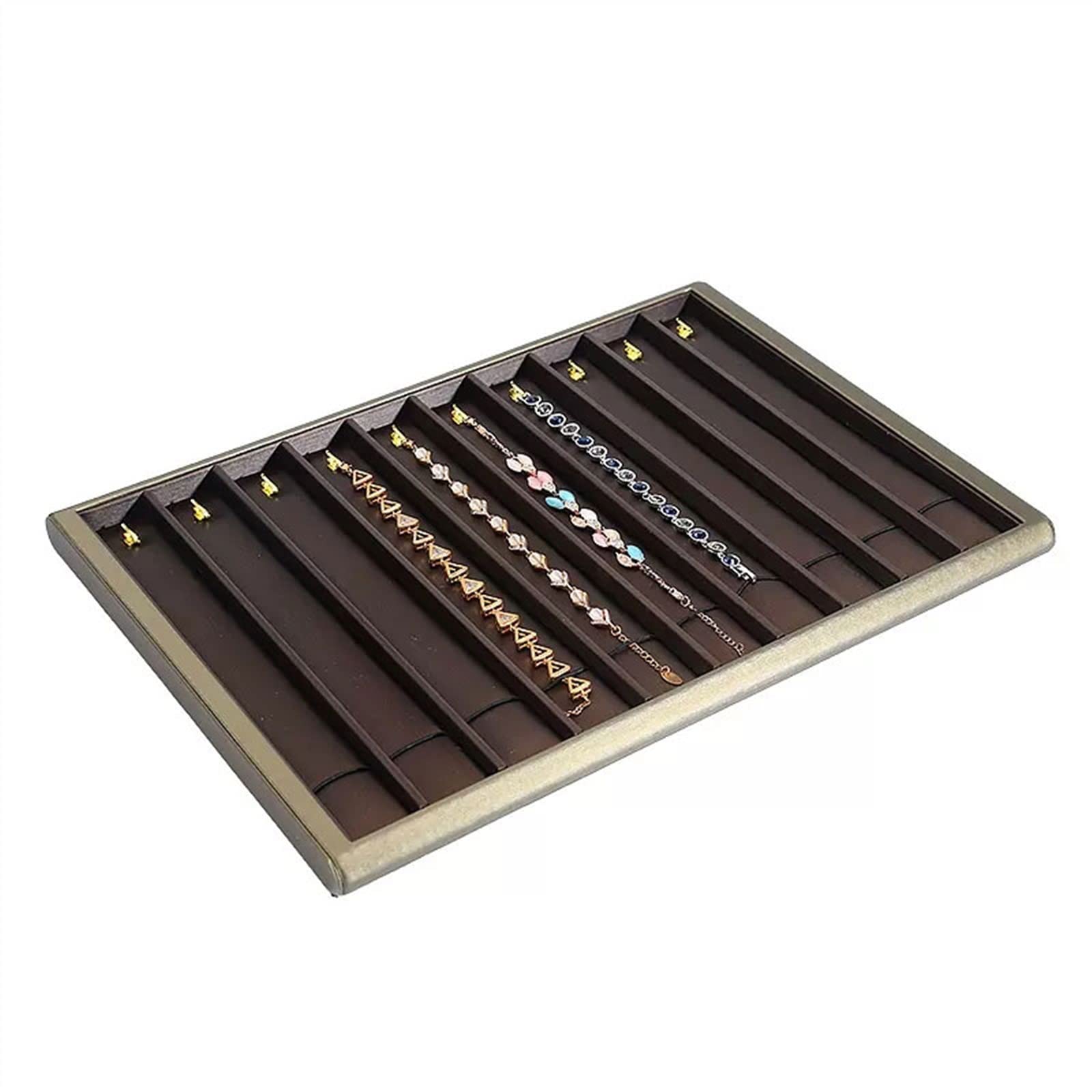 J9V4G6S3B5 Jewellery Storage 10 Grids Necklace/Bracelet/Pendant Display Tray Jewelry Drawer Organizer with Hooks Necklace Pad Bracelets Pendants Chains Showcase Stands