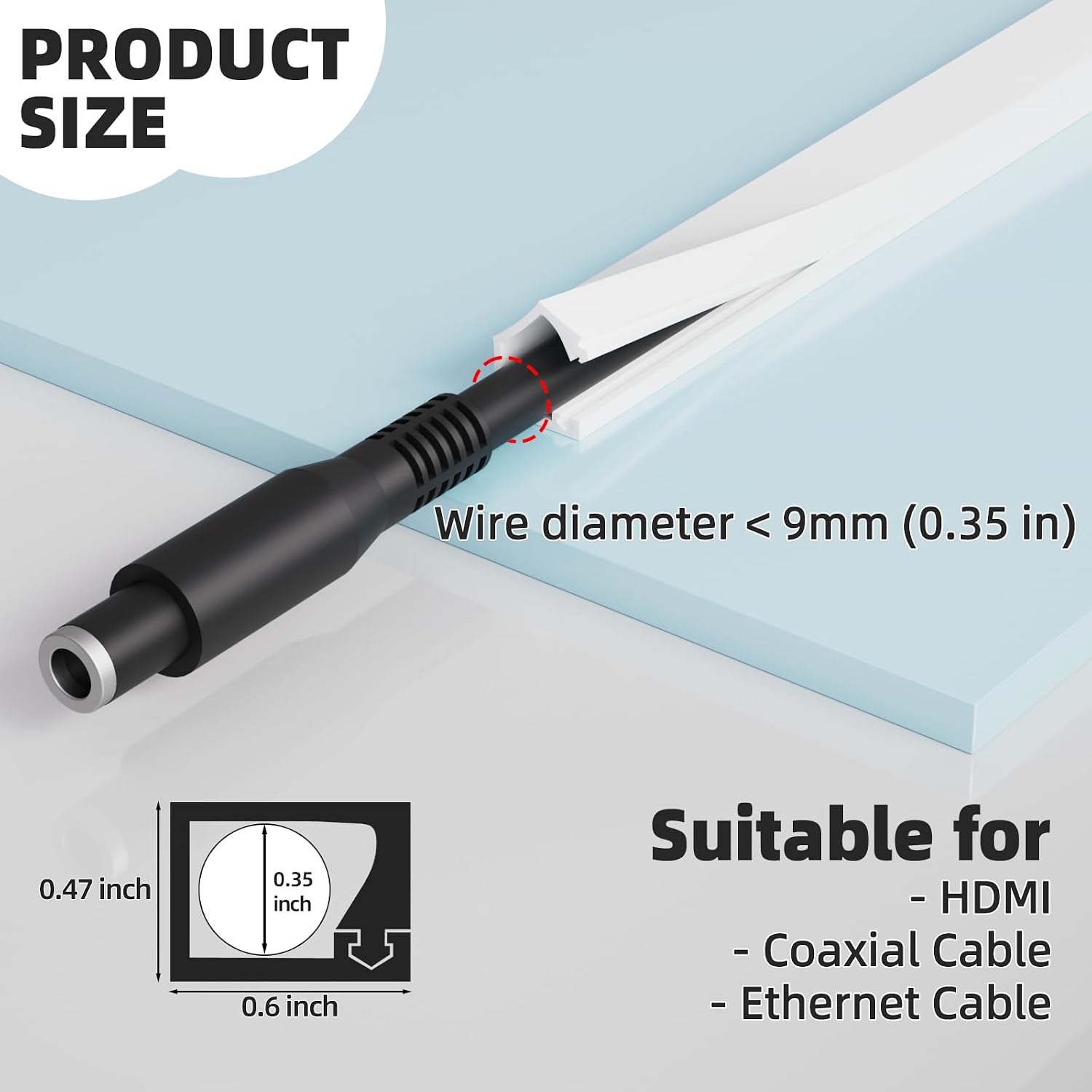 39" Silicone Cord Hider for Wall Mounted TV, Flexible Cable Raceway for 1 Cord up to 0.35" Diameter, Self-Adhesive Cord Cover for Wires on Wall, Keeps Cables Organized, Safer for Kids & Pets, White