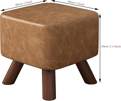 Miniatura 22 de Taburete otomano pequeño con patas de madera, taburete ligero e impermeable de cuero cambiador de zapatos, taburete cuadrado que ahorra espacio,