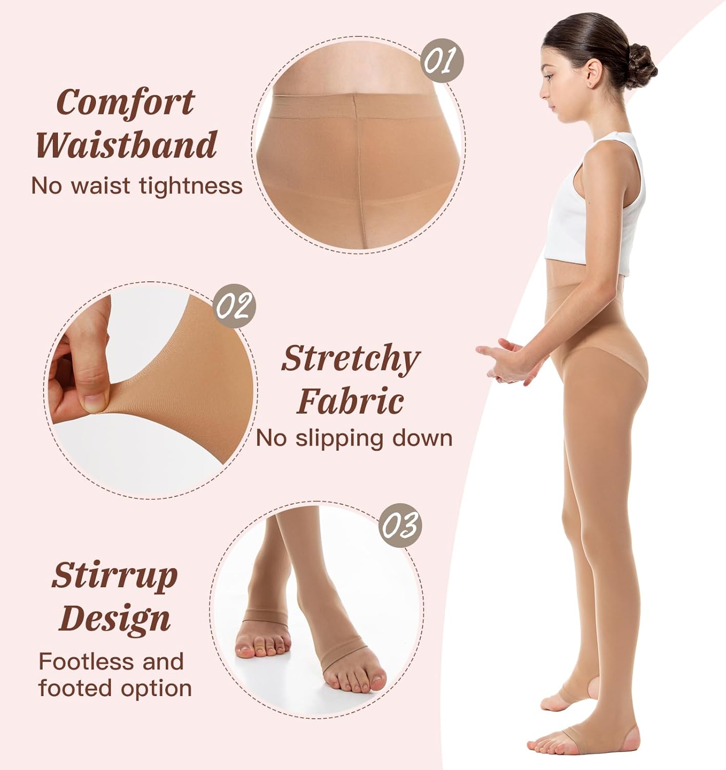 MANZI 2 Pairs Girl's Stirrup Dance Tights Convertible Transition Todder Ballet Tights 40D - Image 4