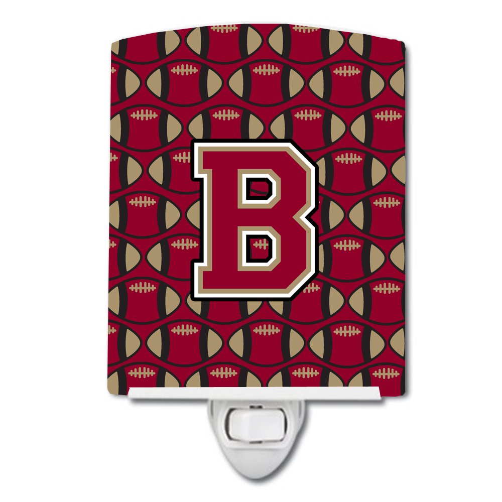 Caroline's Treasures CJ1078-BCNL Letter B Football Garnet and Gold Ceramic Night Light Compact, UL-Certified, Ideal for Bedroom, Bathroom, Nursery, Hallway, Kitchen, 6x4x3, Multicolor