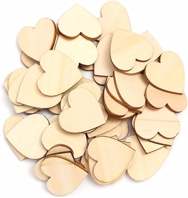 TRIXES Wooden Hearts (5cm) x100 - Rustic Look Wooden Hearts for Crafting Projects - Wooden Craft Shapes for Weddings Decoration Embellishments - Love Heart Guest Book Accessory