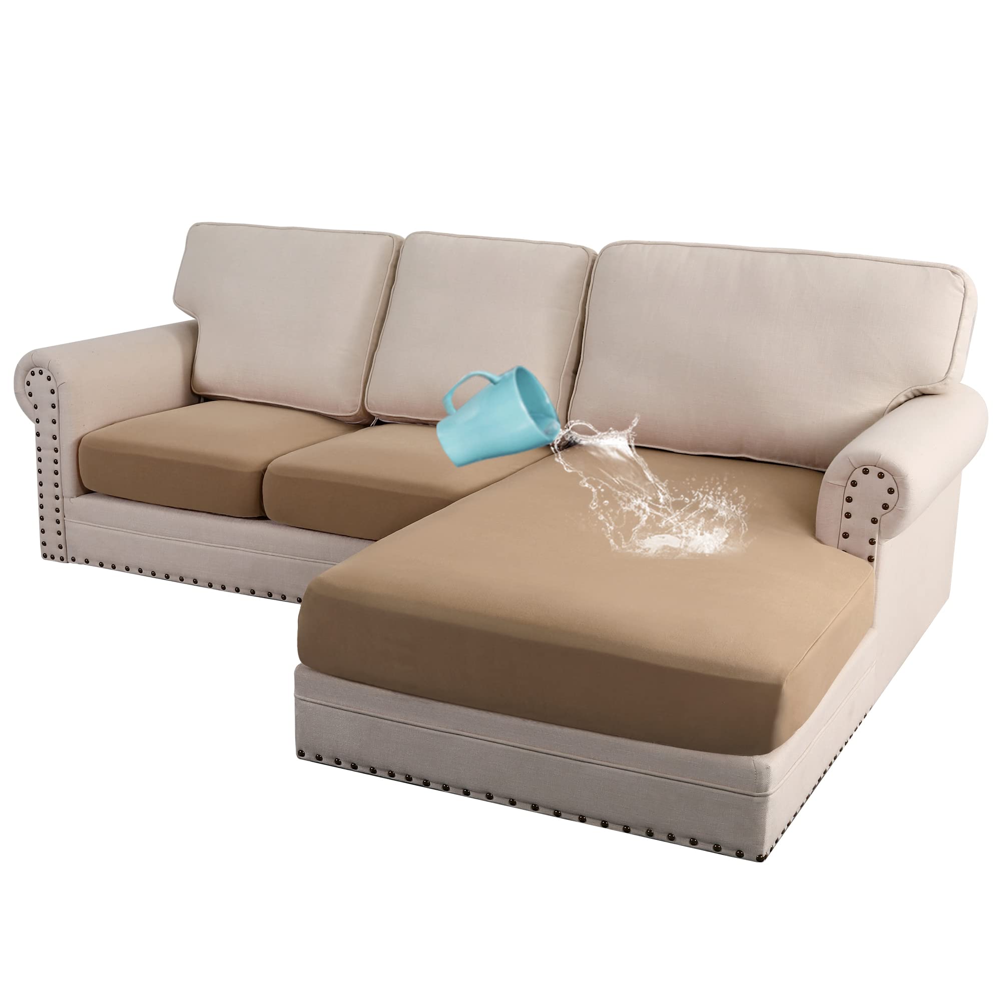 H.VERSAILTEX 100% Waterproof Seat Cushion Covers Sectional Couch Covers 3 Pieces Sofa Cushion Covers L Shape Cushion Chaise Cover for Both Left/Right