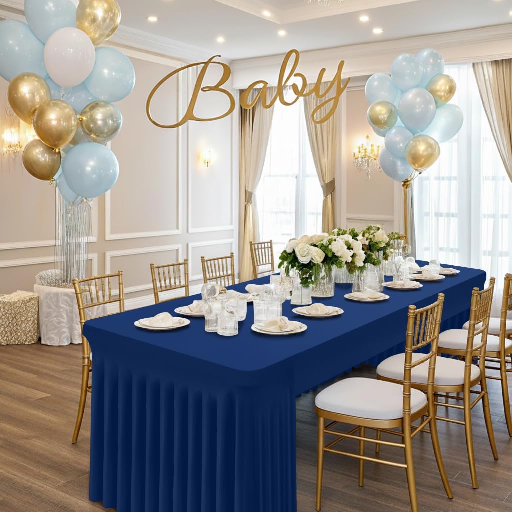 Smiry Spandex Open Back Tablecloth,Elastic Fitted Stretch Tablecloth for 5FT Rectangle Tables,Waterproof Washable Table Cover Skirt for Outdoor, Wedding, Banquet & Parties (Navy, 60Lx30Wx30H Inch)