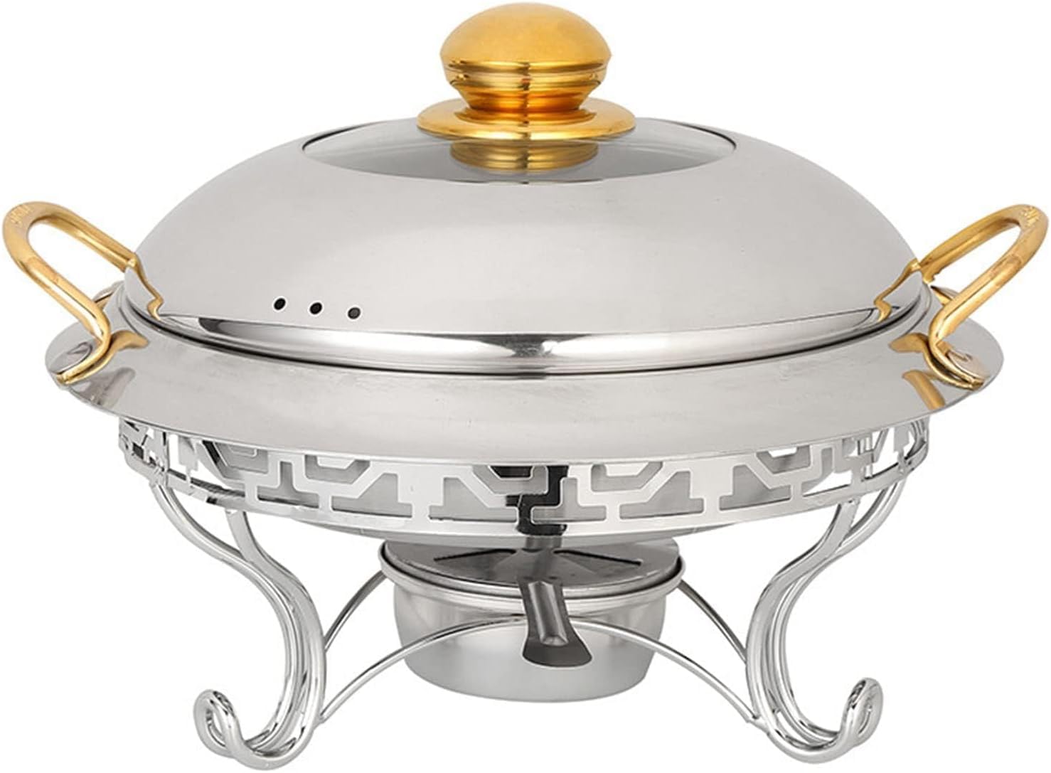 Scaldavivande rotondo placcato oro, confezione da 2/4/6 pezzi in acciaio inox per catering, buffet, riscaldamento, set con supporti per carburante, per ristoranti, feste, matrimoni