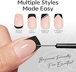 modelones Black French Tip Liner Gel Polish, 15 ML All Black Classic Color Nail Art Paint Swirl with Upgraded Fine Line Brush Soak Off U V DIY Home Salon Professional Manicure Design Gift for Women