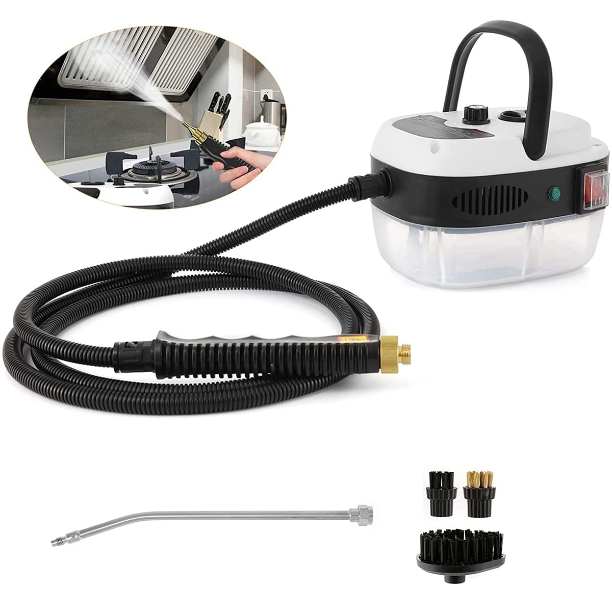 NP Zertylre High Temperature Steam Cleaner Portable Handheld Steam Cleaner 2500W 3Bar High Pressure Car Washer with Brush Heads for Kitchen, Furniture, Cookware, Walls, Grease Stains