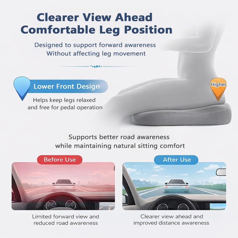 REVXON Car Seat Cushion for Mini Cooper Clubman/Countryman/Hardtop 4 Door, Ergonomic Memory Foam Cushion for Driving & Long Trips, Breathable Design, Non-Slip Bottom, for Car & Office Chairs