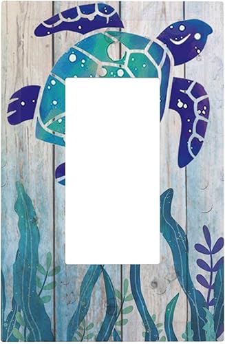 Miniatura 2 de Algas marinas sobre tablero de madera rústica, cubierta de interruptor de luz de 1 cuadrilla, dispositivo basculanteGfci, placa decorativa de pared,