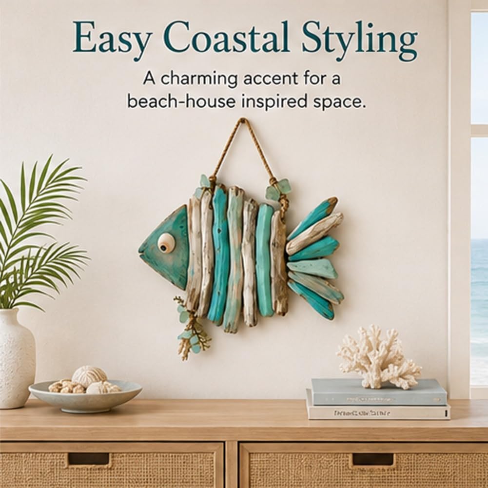 Decorazione da Parete a Forma di Pesce in Stile Costiero con Luci，A