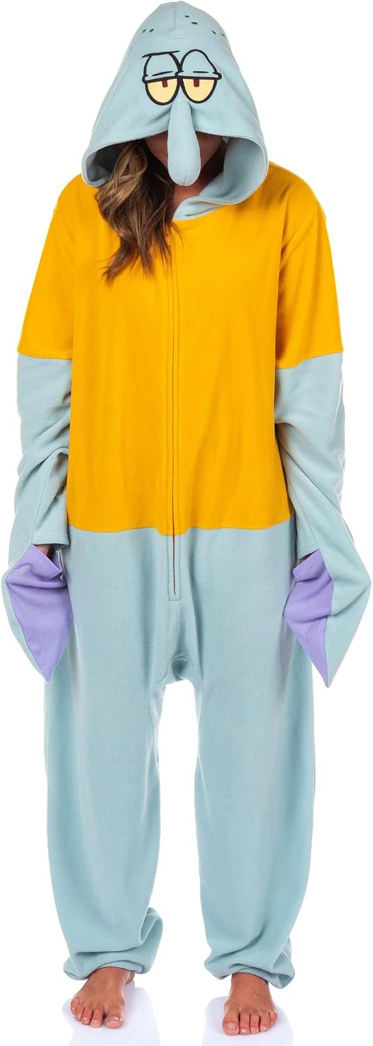INTIMO SpongeBob SquarePants Adult Squidward Costume Union Suit Soft Fleece Pajama Outfit