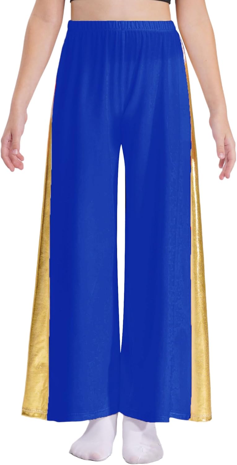 Kids Girls Praise Lyrical Dance Dress with Wide Leg Pant Long Sleeve Worship Performance Dancewear