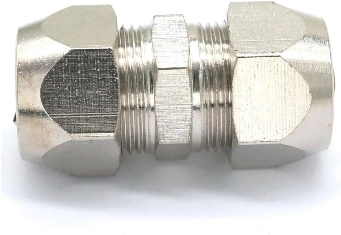 Compatible 2pcs Fit Tube O/D 12mm Equal Nikel Plated Brass Ferrule Pneumatic Air Compression Fitting