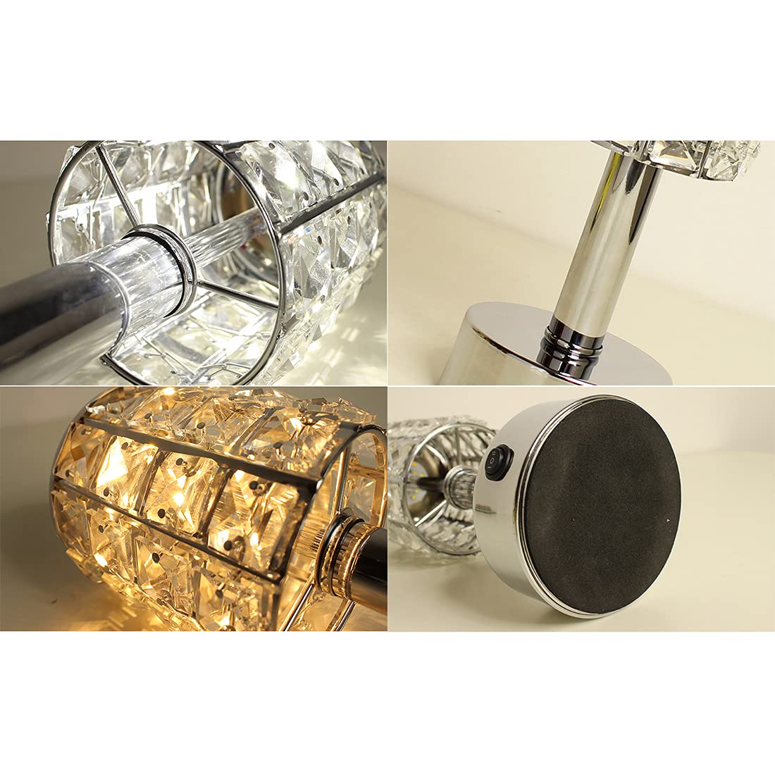 Lampada da tavolo a LED senza fili Luce notturna portatile ricaricabile 1200mAh Lampade da comodino in metallo e cristallo a batteria per hotel Soggiorno Camera da letto Ristorante Caffetteria,3000K