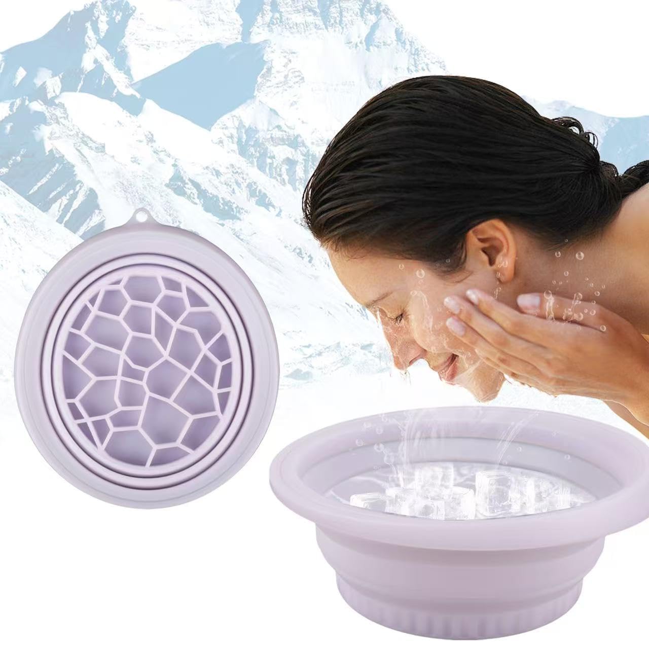 Tarange Eisbad Gesicht Bowl, Faltbar Silikon-Eisbecken mit Integrierter Eiswürfelschale, Tragbare Face Ice Bath Bowl für Beruhigung der Haut, Kältetherapie, Zuhause Schwellungen (Lila)