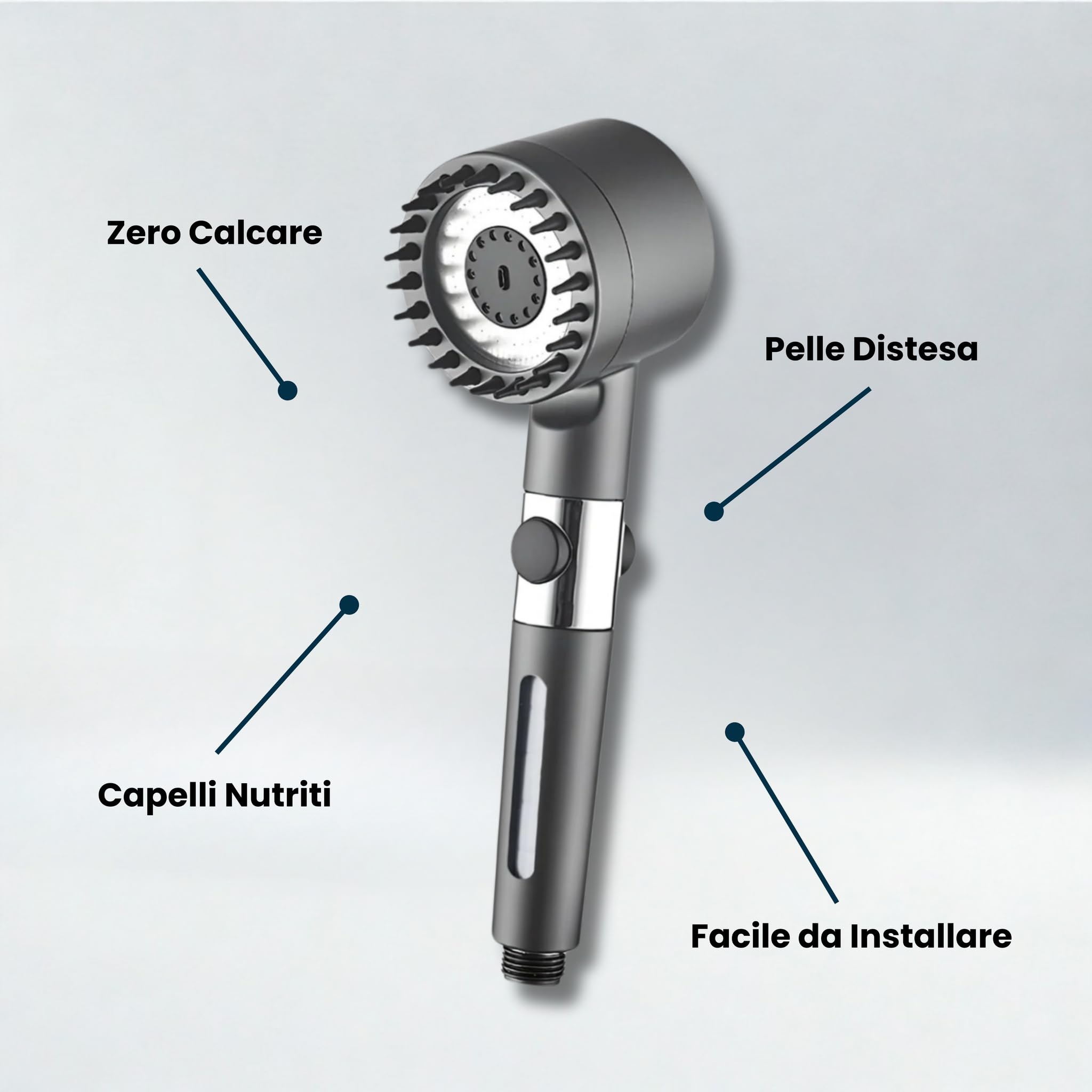 Pulifer | Doccino filtrante ad alta pressione con 3 modalità + pausa, supporto americano e gunmetal, tubo inox 1.5m, 10 filtri, risparmio idrico, getto potente per doccia confortevole