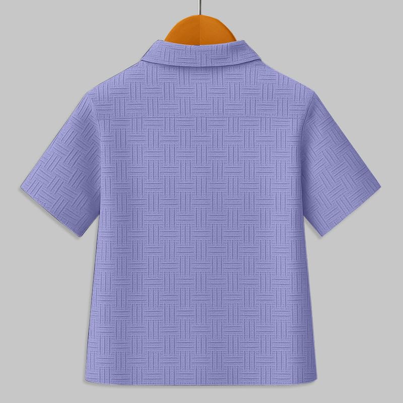 Image of Boys' Casual Cotton Blend Solid Collared Button Down Neck Half Sleeves Regular Fit Shirt