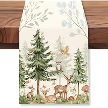 WADORN Forest Deer Bunny Table Runner, 13x72 Inch Cute Forest Animal Kitchen Dining Table Decoration Spring Summer Seasonal Farmhouse Holiday Table Runner for Home Party Rustic Cabin Indoor Outdoor