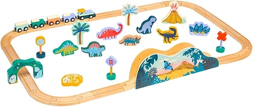 Miniatura 2 de Manhattan Toy T-Rex Express - Juego de tren de juguete de madera con temática jurásica de 45 piezas para niños de 3 años en adelante