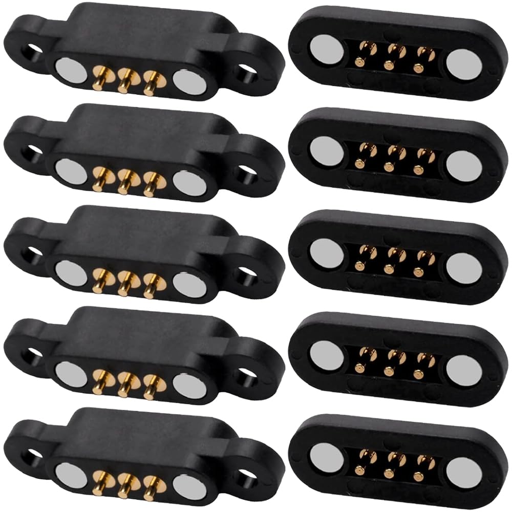 3Pin Magnetic Pogo Pin Connector, 3Pin Male & Female PogoPin Magnetic Connector, 2.54mm Through Holes 3-Pin DC Charging Power Socket (10 Pcs)