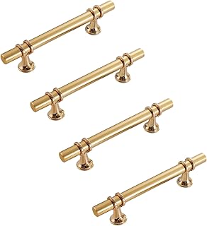 Caylingdee Gold Cabinet Handles 3-3/4"(96mm) Hole Centers Cabinet Pulls Dresser Pulls Zinc Alloy Drawer Pulls for Decorative Furniture Accessories Pulls, Pack of 4