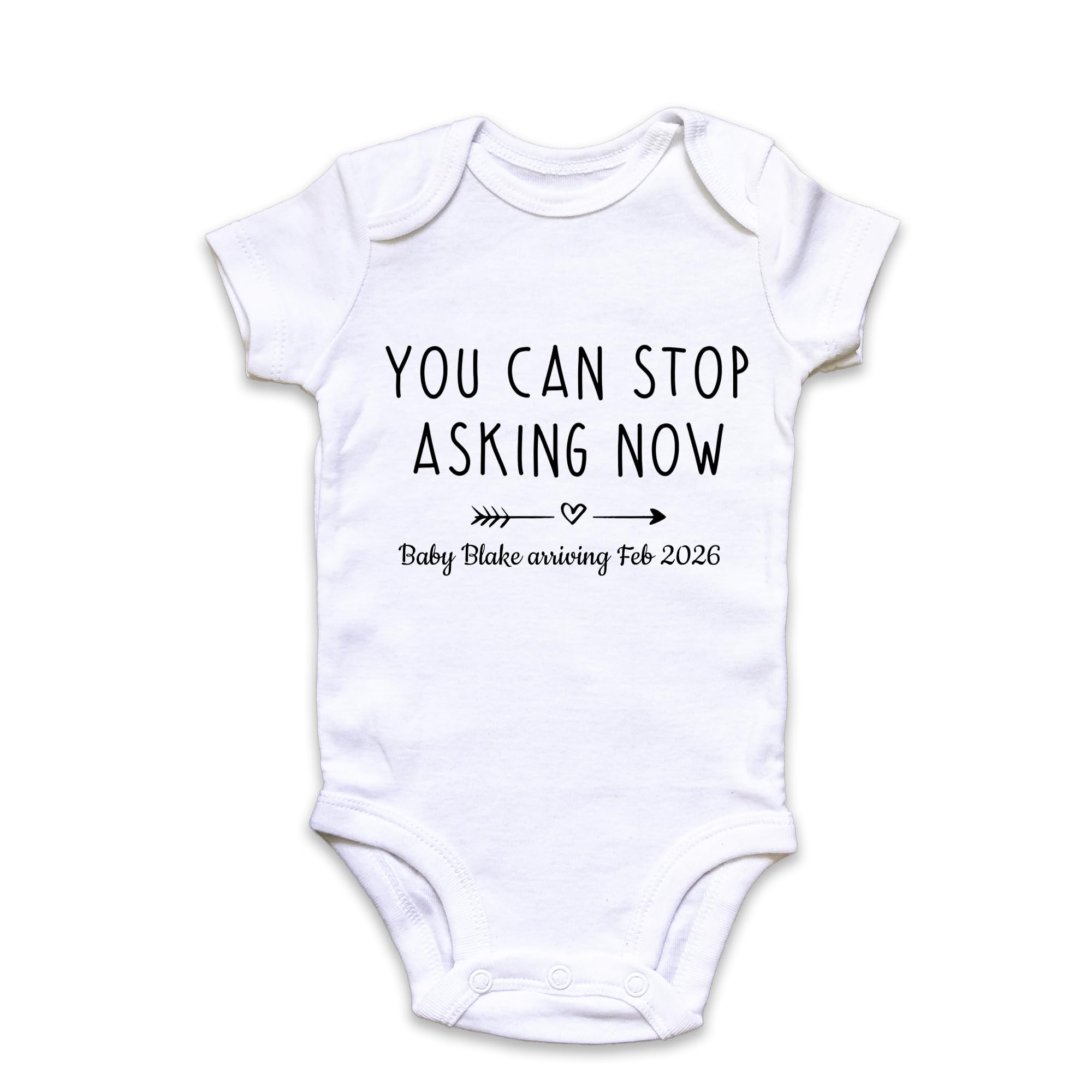 Fuzzy Cactus Personalised You Can Stop Asking Now Baby Grow Vest Baby Announcement Add any Name and Surname Pregnancy Announcement First Outfit (White, Newborn)