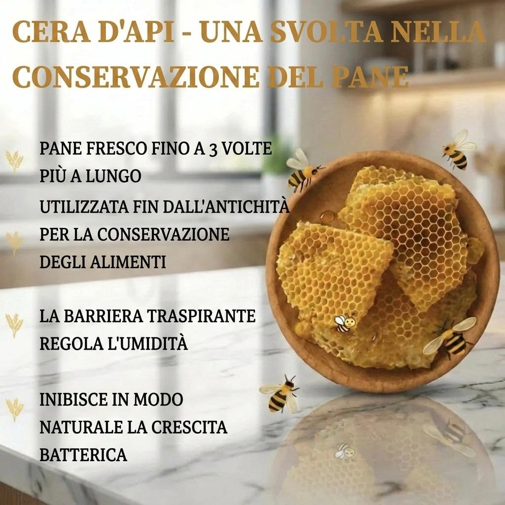 biorito sacchetti pane cera d'api, Sacchetti per il Pane in Cotone Biologico e Cera d’Api Naturale 43x33 cm 1 Pezzi Sacchetto Pane Riutilizzabile Traspirante per Pane Artigianale