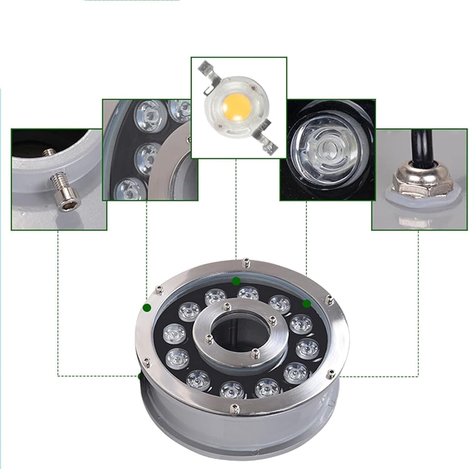 Luci A LED Subacquee per Laghetto per Esterni Giardino Festa Fontana Anello RGB Ip68 Faretto da Incasso AC 12V/24V 9W 24V con Telecomando RGB+24W
