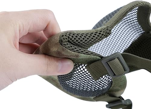 Miniatura 8 de AOUTACC Máscara plegable de malla Airsoft, máscara táctica militar de nailon de media cara con protección para las orejas, protección inferior