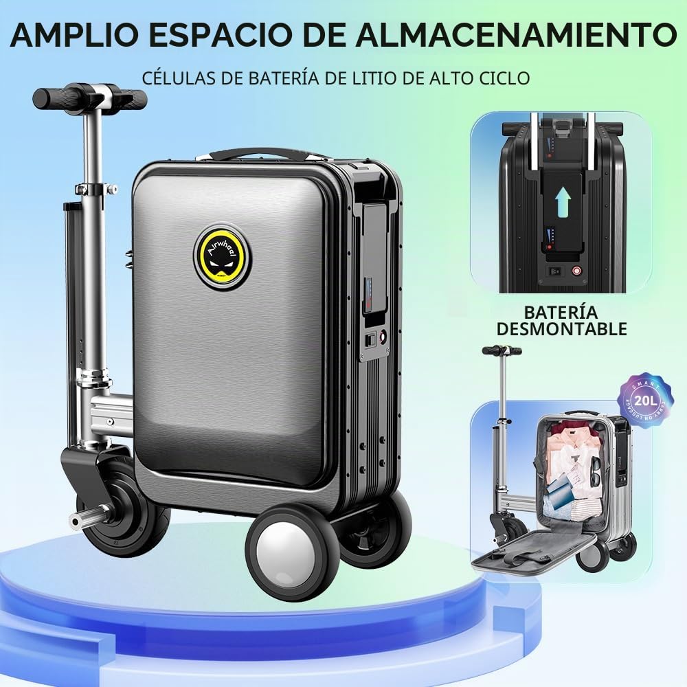 Airwheel SE3S 20L Equipaje Eléctrico Inteligente y Manejable para Viaje, Adecuado para Adultos y Niños, Black, 36 x 24 x 55 cm, 20L
