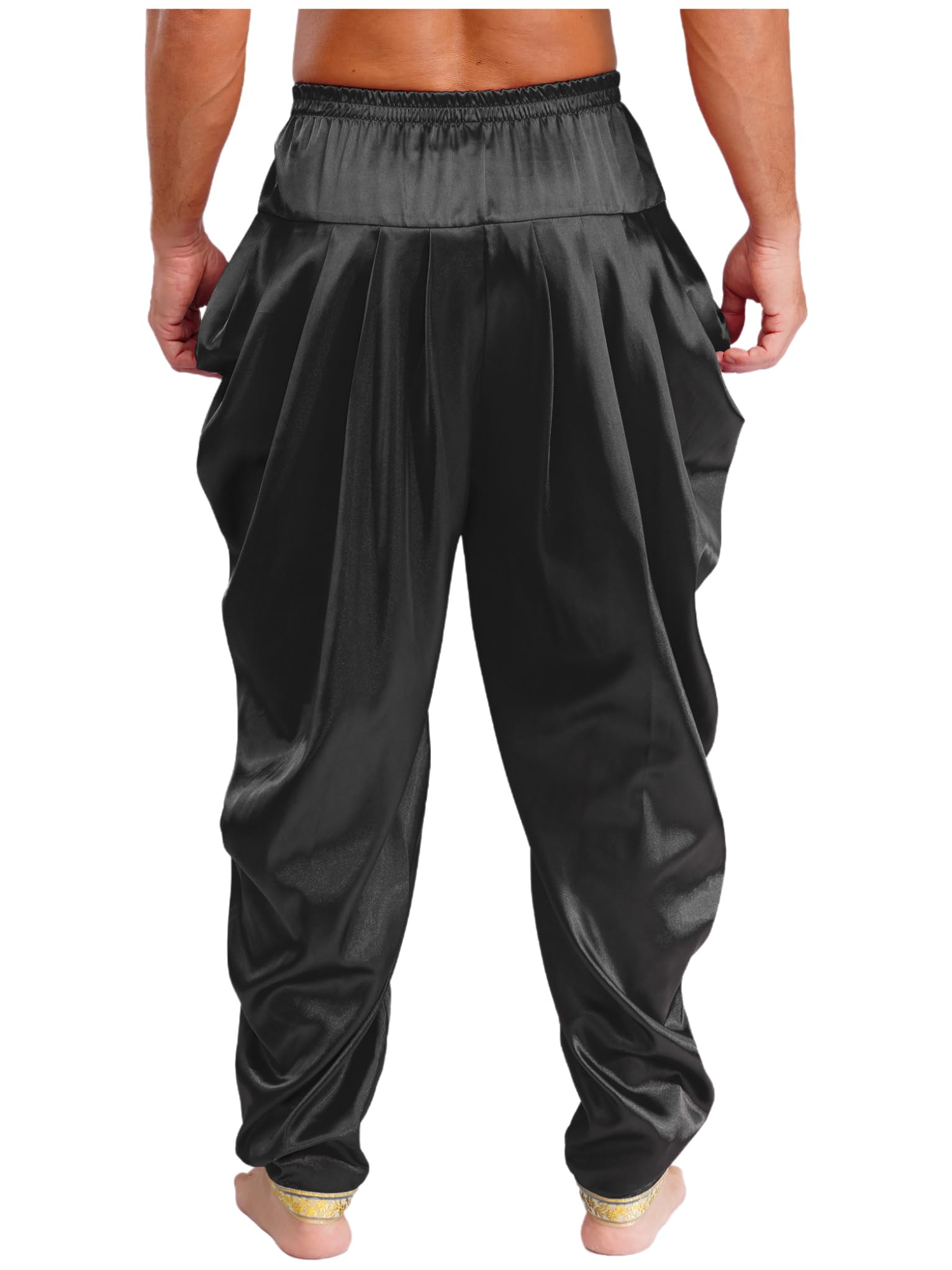 Herren Satin Dhoti Hosen Bequeme elastische Taille Drapierte Bequeme Alltag Party Hose