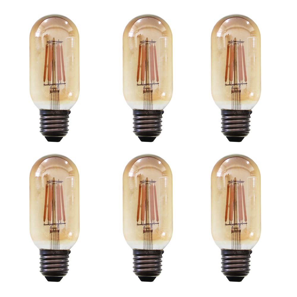 Aiwerttes 6PCS E27 LED Bulb 6W Equivalent 60W Incandescent T45 Vintage Edison Tubular Filament Light Bulbs Amber Glass Warm White 2700K Non-dimmable Light Lamp,600 LM