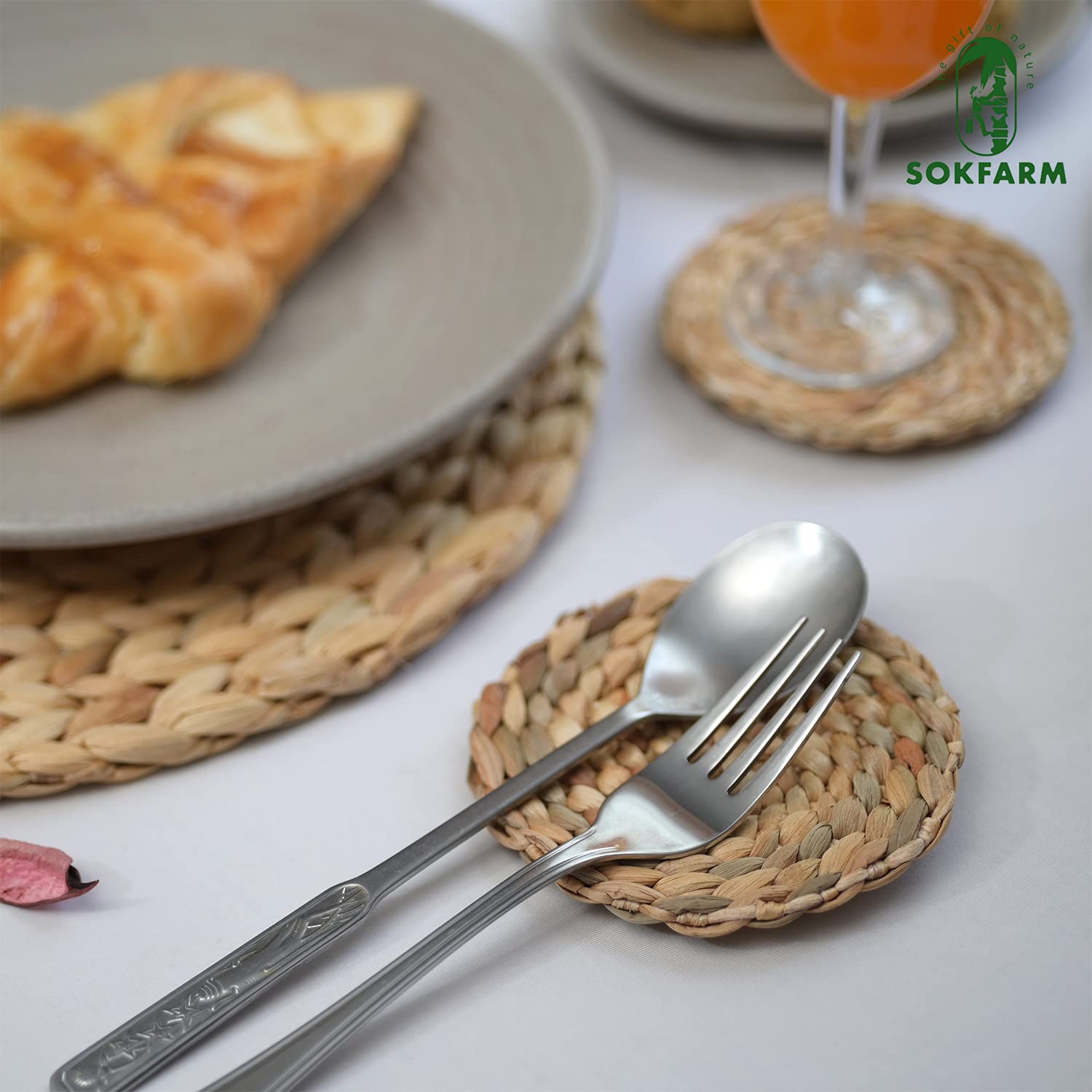 10 szt. podstawek z hiacyntem wodnym do stolika kawowego, boho podstawki do napojów, zabawne, podkładka pod napoje wykonana w 100% z naturalnej trawy morskiej, używane jako fajne podstawki, podkładki pod kubki, podkładki stołowe, podkładka na biurko, 9,9