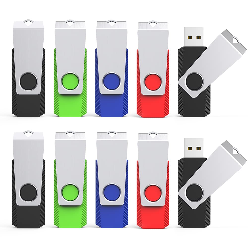 RAOYI 10 Pack 8GB USB Flash Drive, USB 2.0 Swivel Metal Memory Stick Thumb Drives Pen Drive Jump Drive for Data Storage (4 Mixed Color)