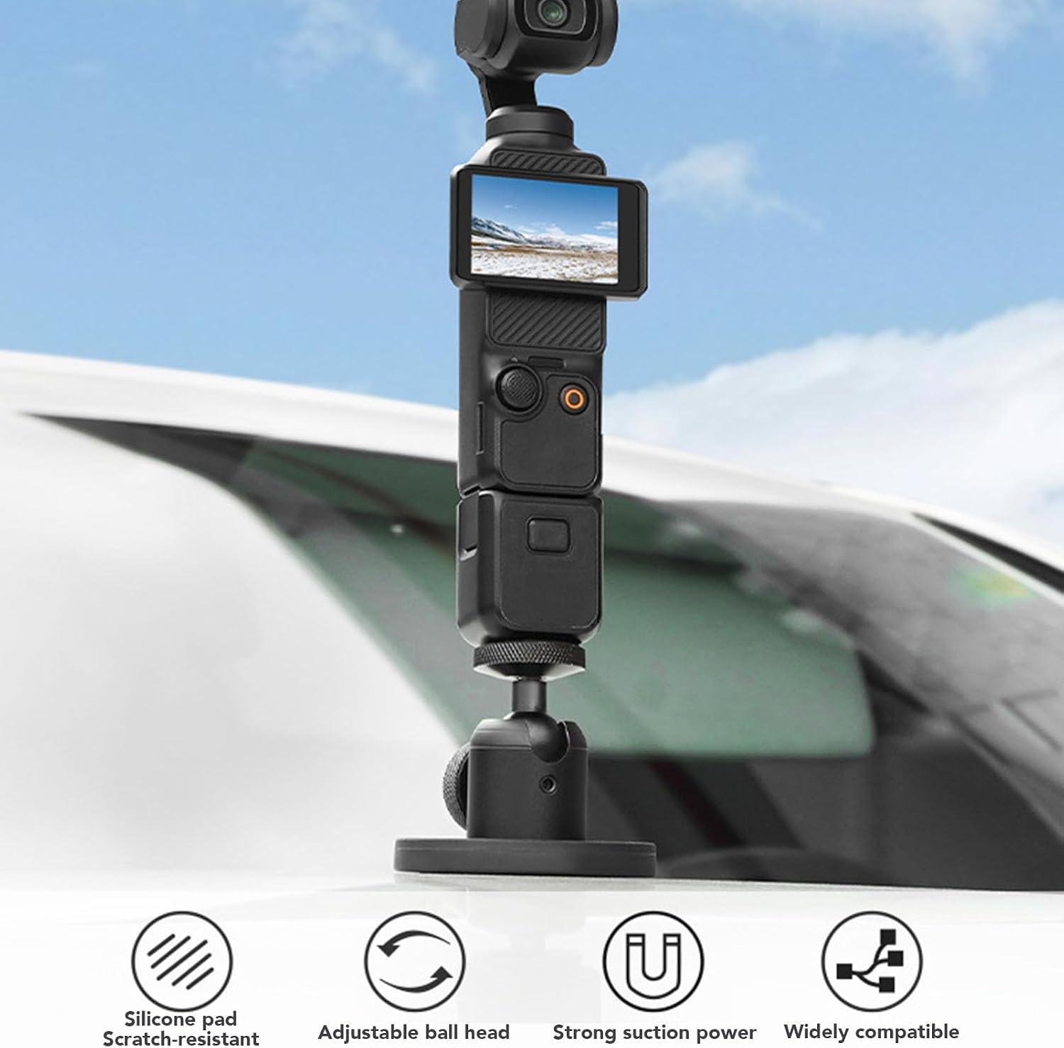 Magnetic Camera Mount Base Stand Kit for Action 5 Pro for X4, 66mm Diameter Ball Head Phone Holder, Aluminum Alloy with 1/4 Inch Screw