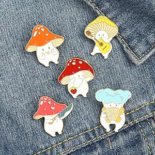 Funight 5 Pcs Cartoon Mushroom Brooch Pins Set, Cute Enamel Mushroom Lapel Badge Plant Pins, Funny Button Pins Jewelry for Backpack Cloths Bags Decorations 5pcs