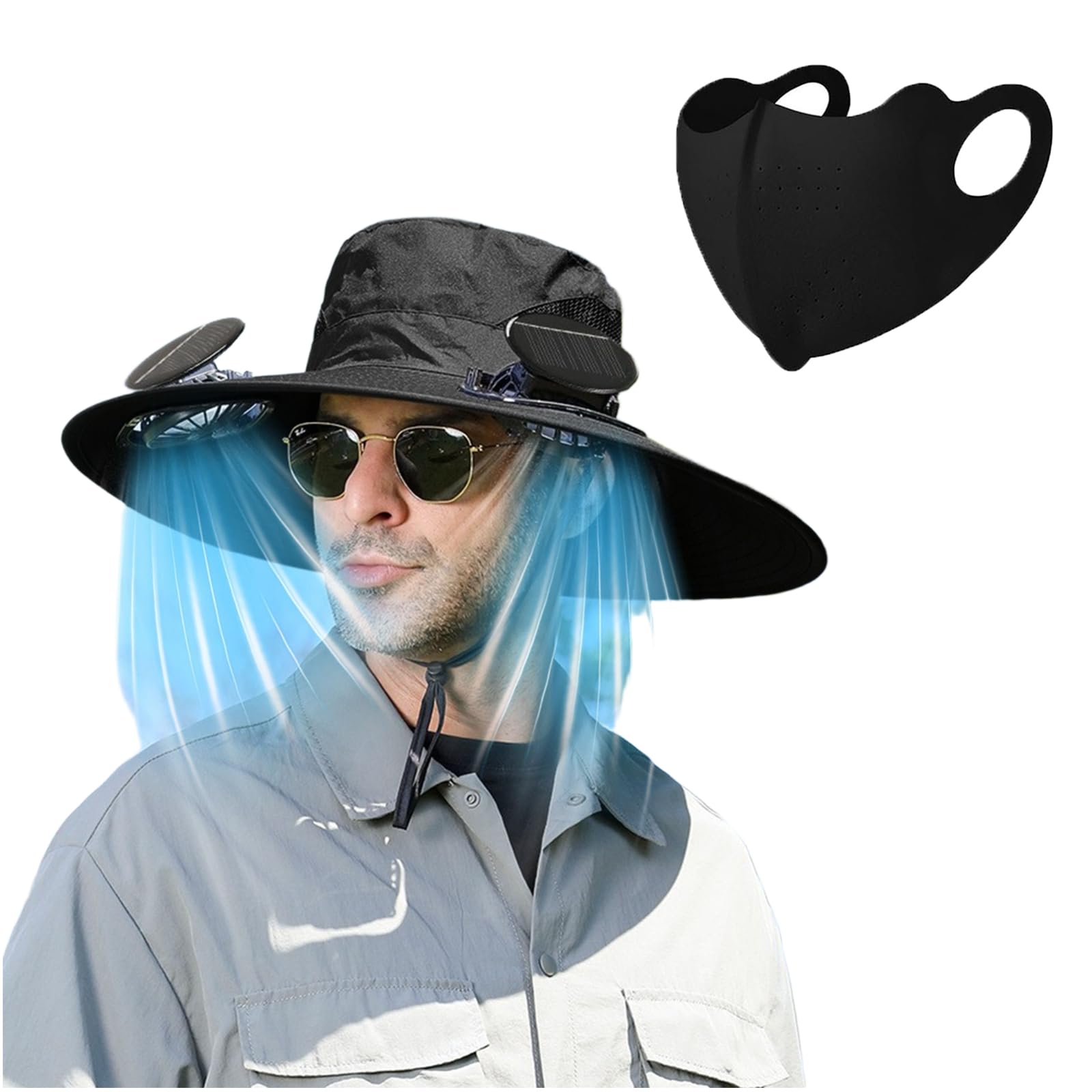 Solar Powered Fan Hat for Men & Women | Wide Brim UPF 50+ Outdoor Fishing Hat with 3-Speed Adjustable Solar Fan