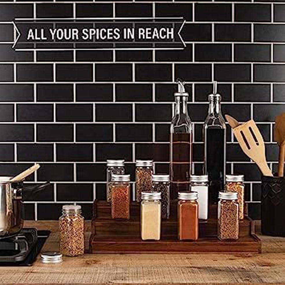 Image of Insight Arts Wooden Spice Rack Organizer 3-Tier for Pantry Cabinet or Countertop for Spice Bottles, Jars Display Shelf (Dark Brown)