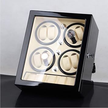 Watch Winder Storage Box for Winding 8 Automatic Watches and 5 Watch Storage Space Exterior Happy Life (Black A)